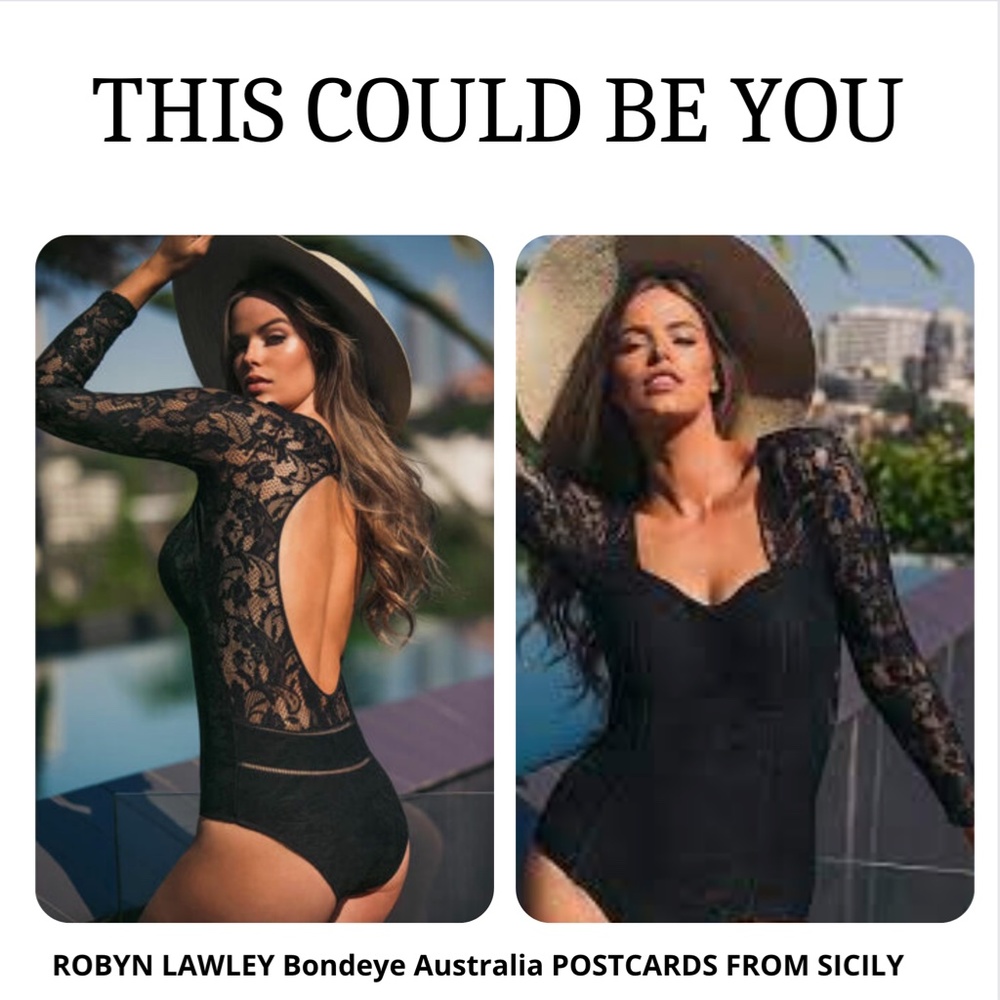BLACK LACE LONG SLEEVE OPEN BACK ONE PIECE SWIMSUIT Sz US 10 - Picture 3 of 14